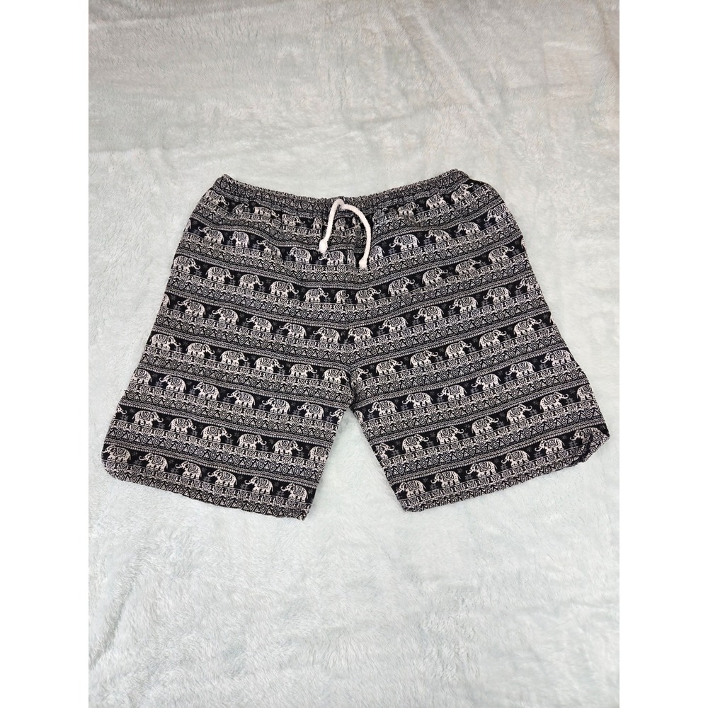 Unbranded Elephant Print‎ Cotton Boho Shorts Black White Thailand Womens Medium